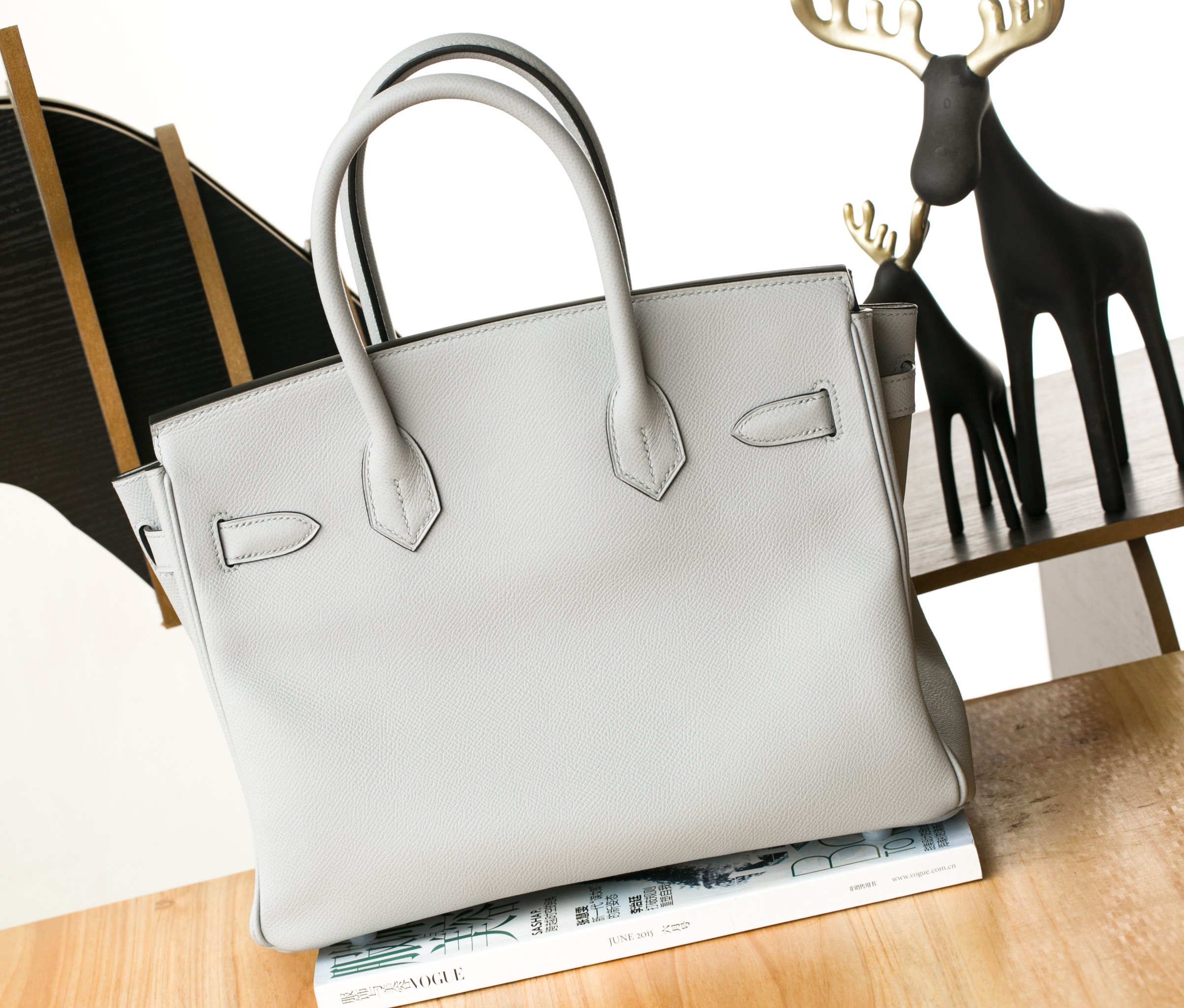 Hermes Birkin30价格 爱马仕铂金包 8U冰川灰原厂epsom牛皮 银扣