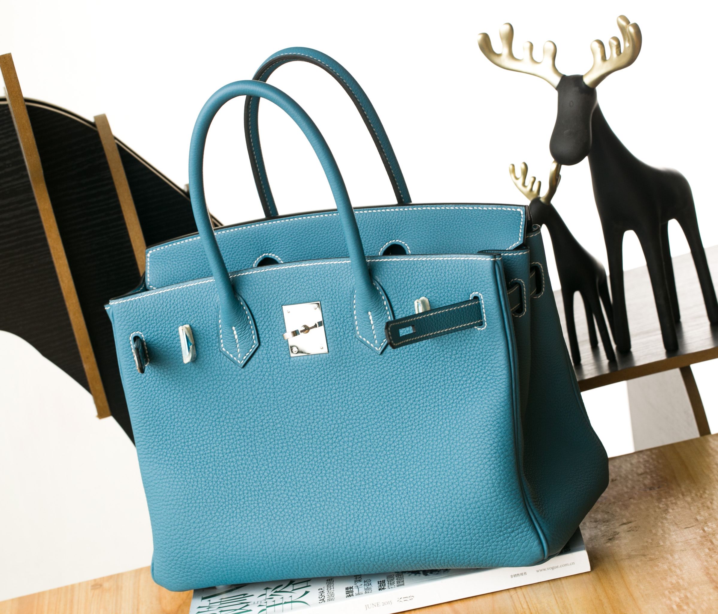 爱马仕铂金包价格 Hermes 75牛仔蓝原厂togo牛皮Birkin30女包