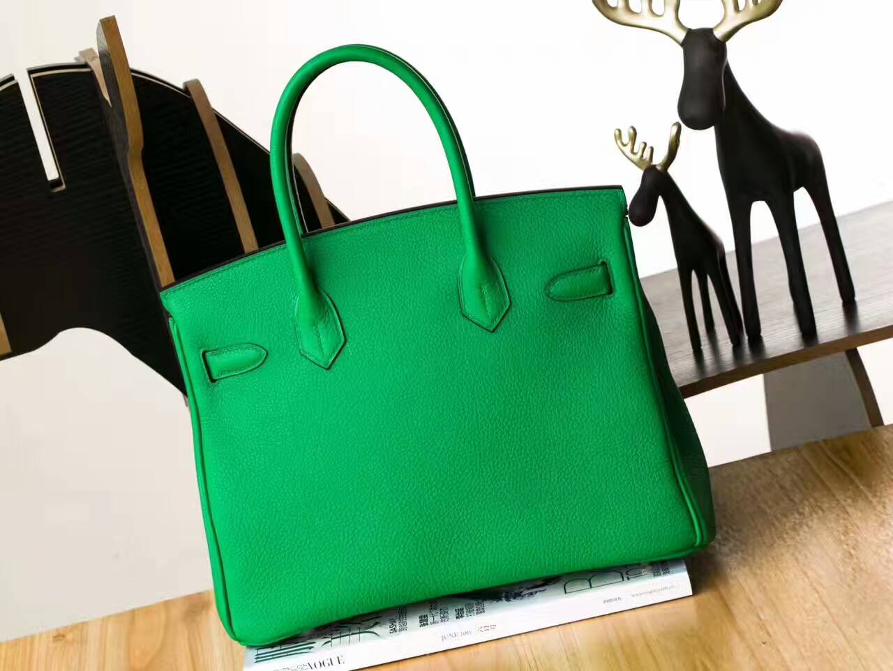 爱马仕Birkin女包 Hermes 1K竹子绿原厂togo牛皮铂金包30cm 金扣