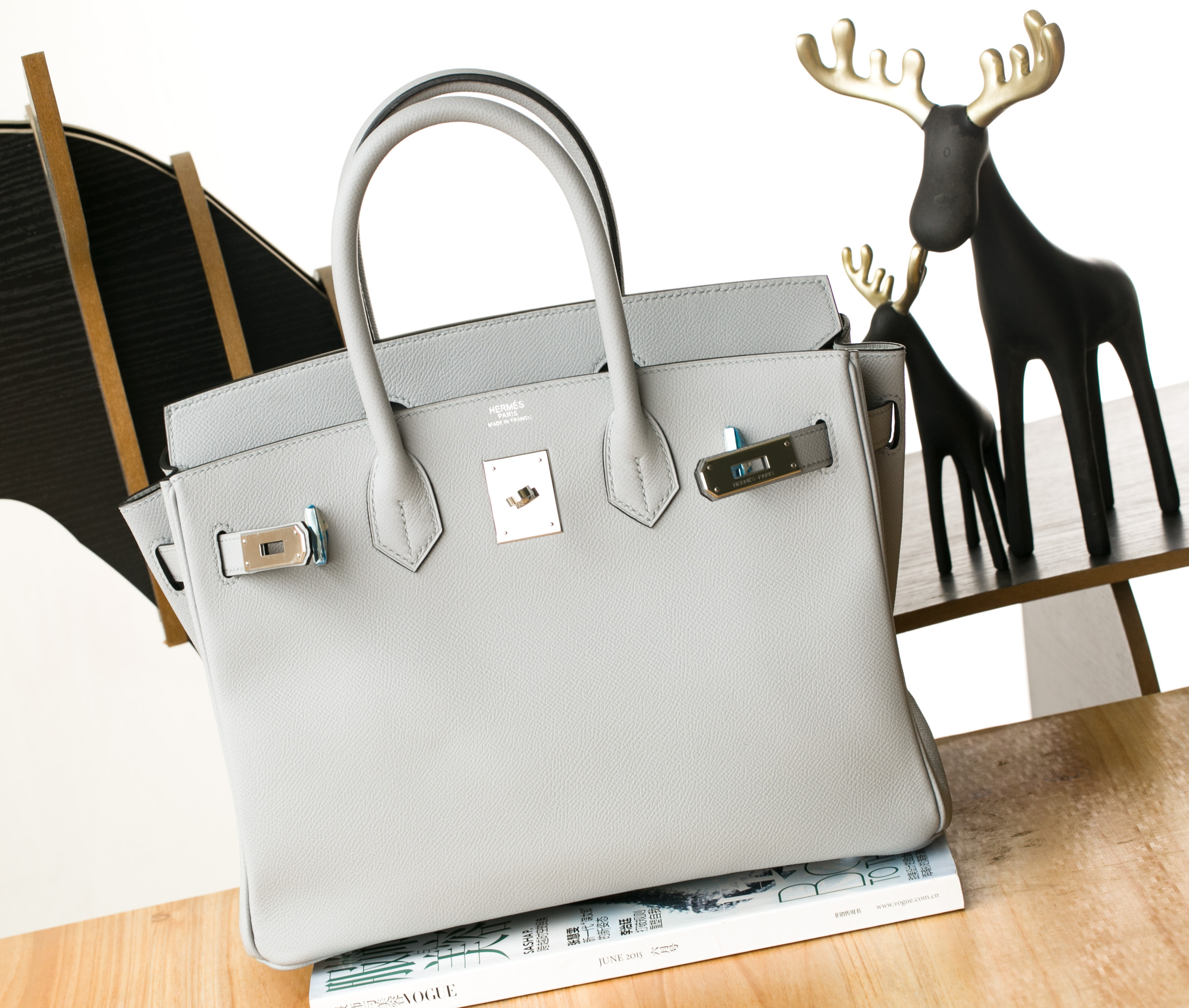 Hermes Birkin30价格 爱马仕铂金包 8U冰川灰原厂epsom牛皮 银扣