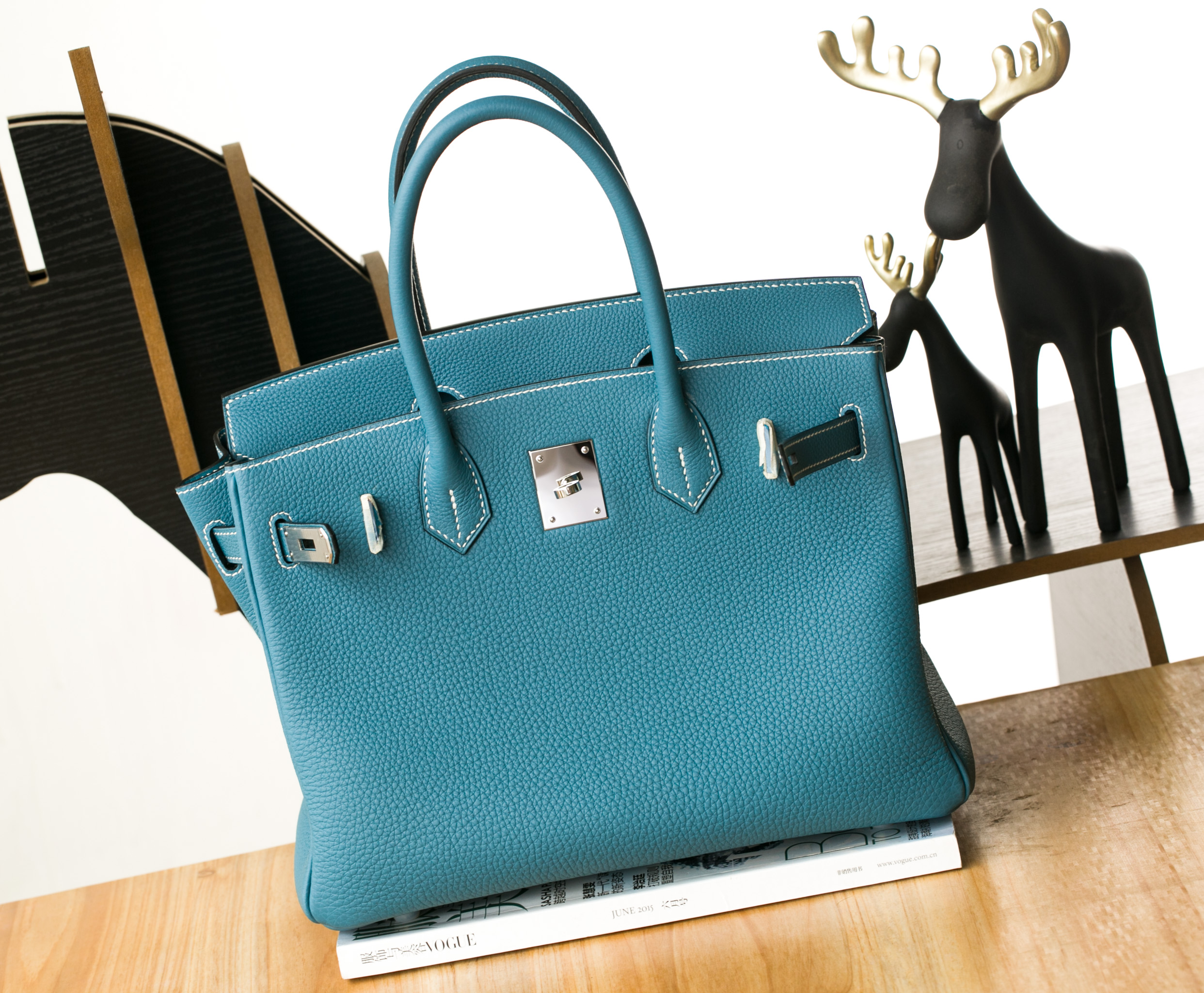 爱马仕铂金包价格 Hermes 75牛仔蓝原厂togo牛皮Birkin30女包