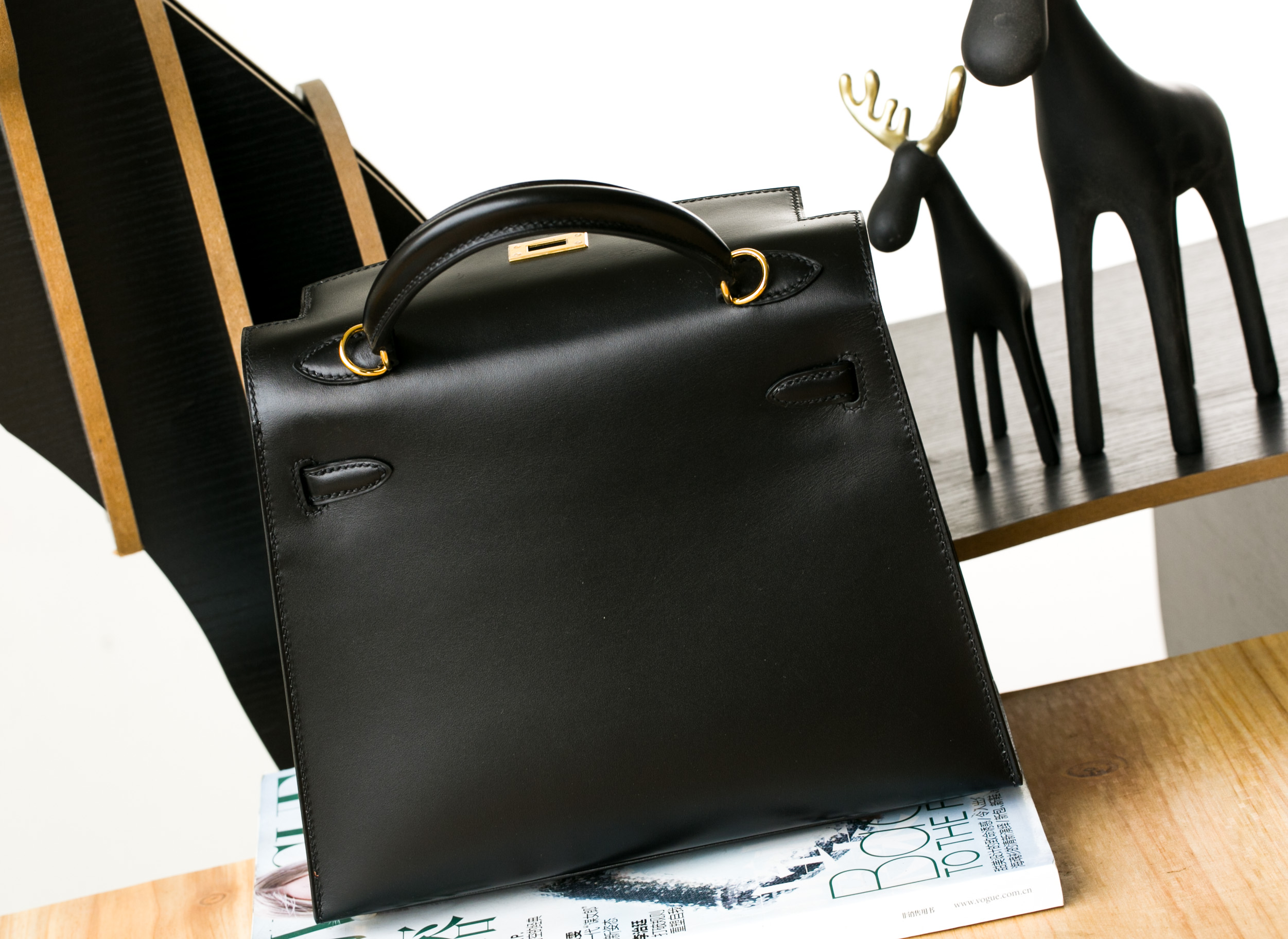 Hermes Kelly 28cm 爱马仕CK89黑色原厂Box牛皮凯莉包 金扣