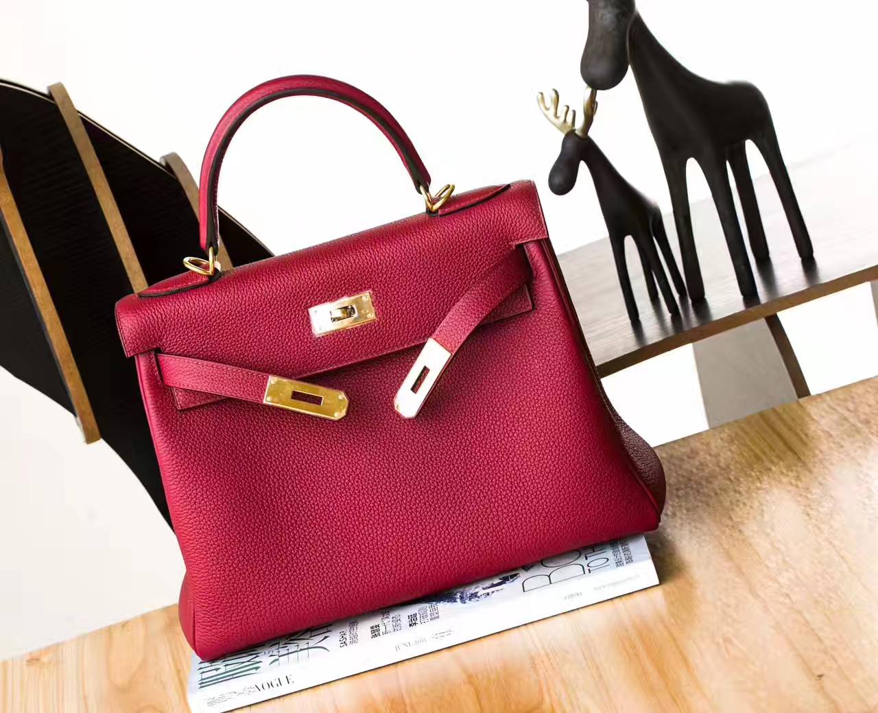 Hermes Kelly 28cm 爱马仕K1石榴红原厂togo牛皮凯莉包 金扣