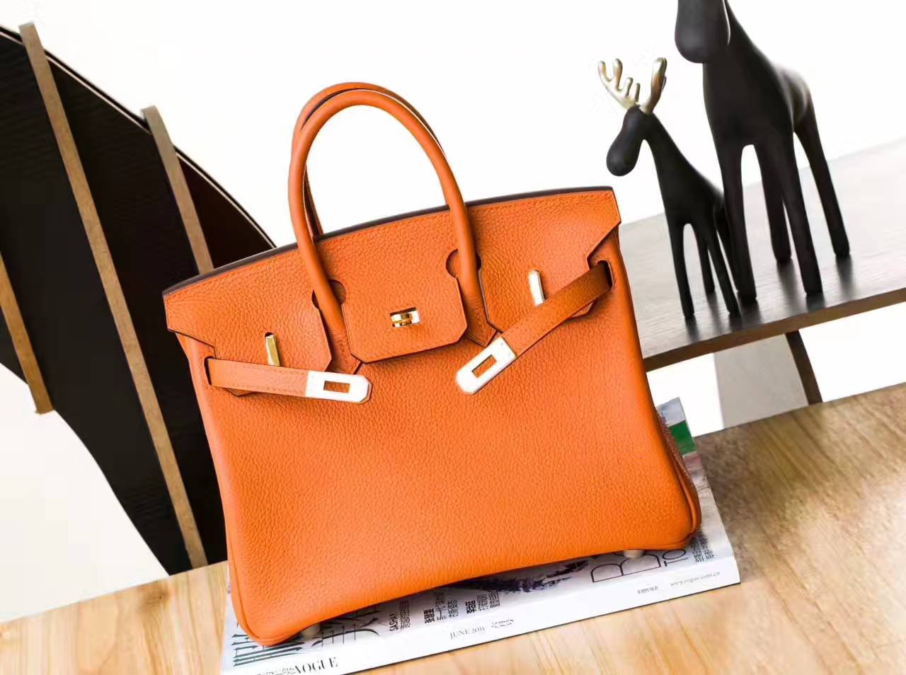 爱马仕包包官网hermes93橙色原厂togo牛皮birkin包包25cm