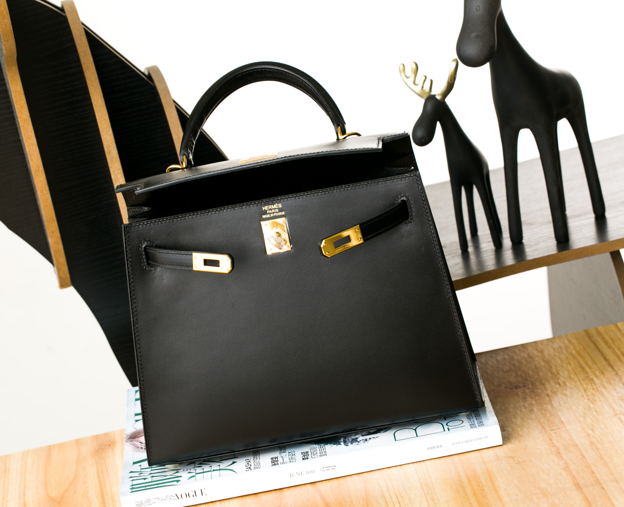 Hermes Kelly 28cm 爱马仕CK89黑色原厂Box牛皮凯莉包 金扣