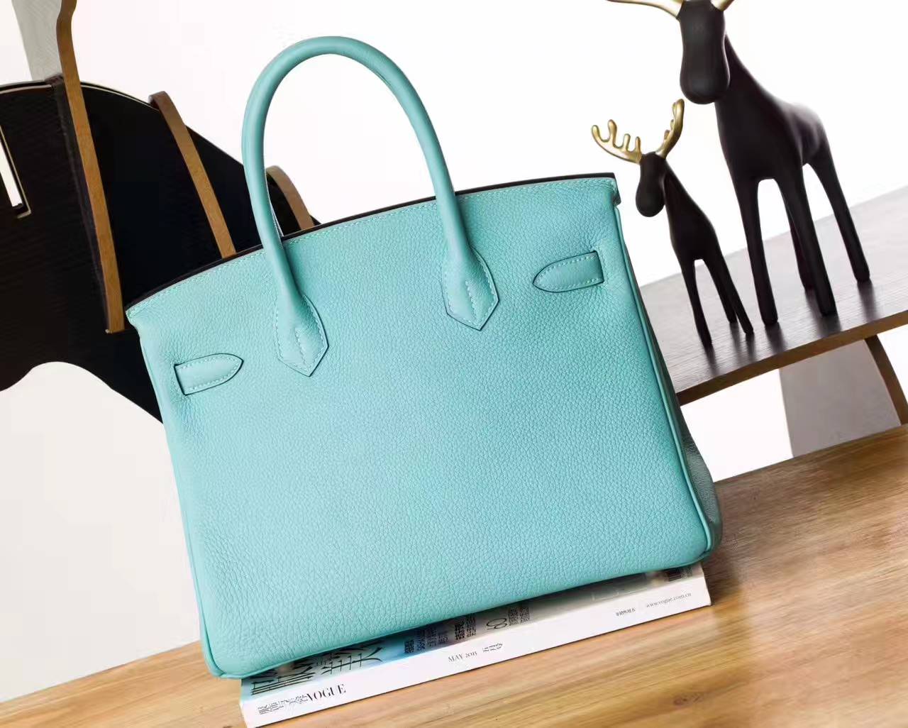 爱马仕铂金包尺寸 Hermes Birkin 30cm 3P马卡龙蓝原厂togo牛皮