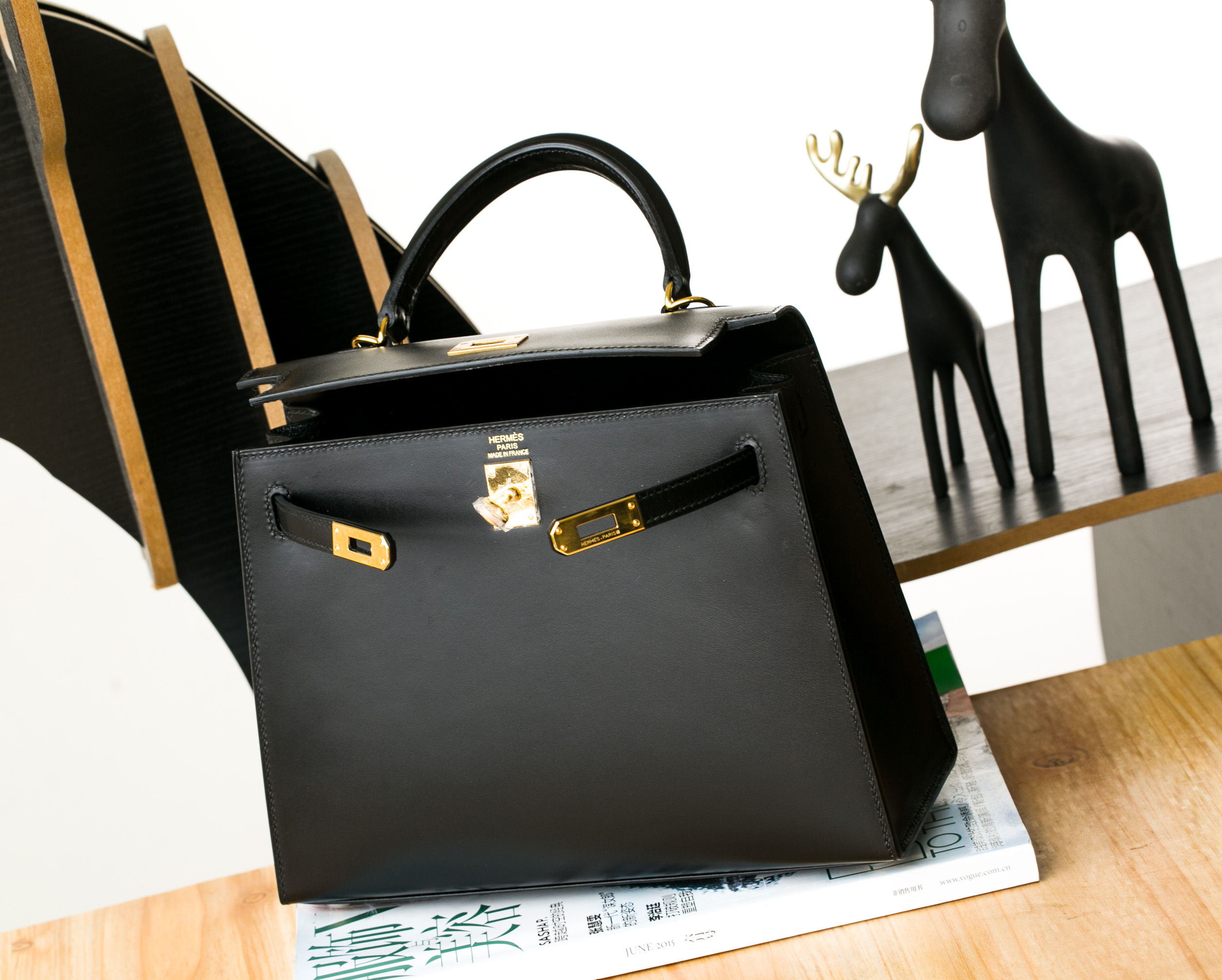 Hermes Kelly 28cm 爱马仕CK89黑色原厂Box牛皮凯莉包 金扣