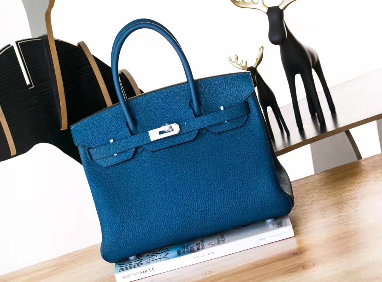 爱马仕铂金包尺寸 Hermes S7加利西亚蓝原厂Togo牛皮Birkin女包30cm