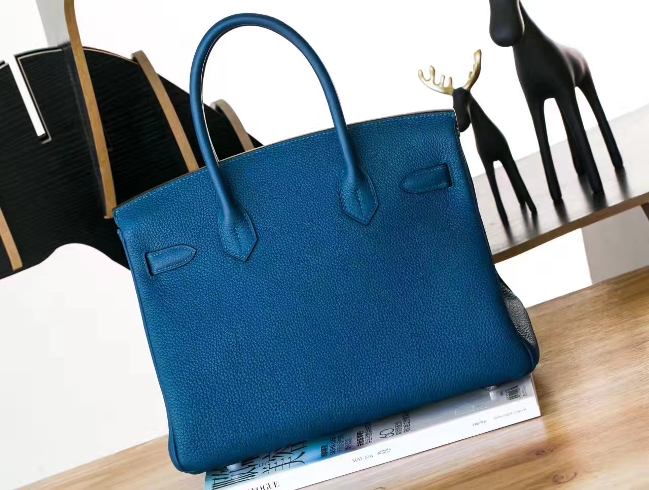 爱马仕铂金包尺寸 Hermes S7加利西亚蓝原厂Togo牛皮Birkin女包30cm