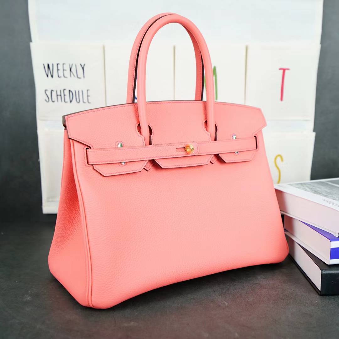 Hermes Birkin30CM 爱马仕P1裸粉色顶级Togo牛皮铂金包 金扣