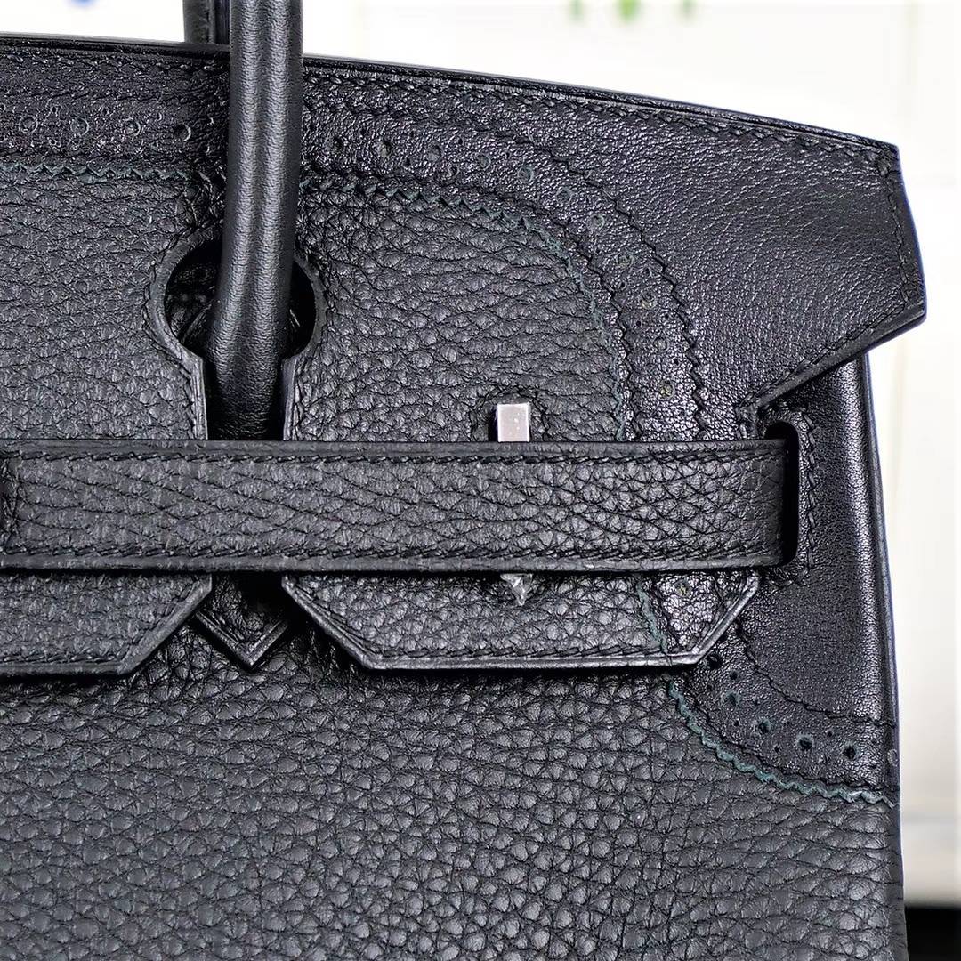 爱马仕蕾丝款铂金包 Hermes Birkin30CM 黑色顶级Togo牛皮 银扣