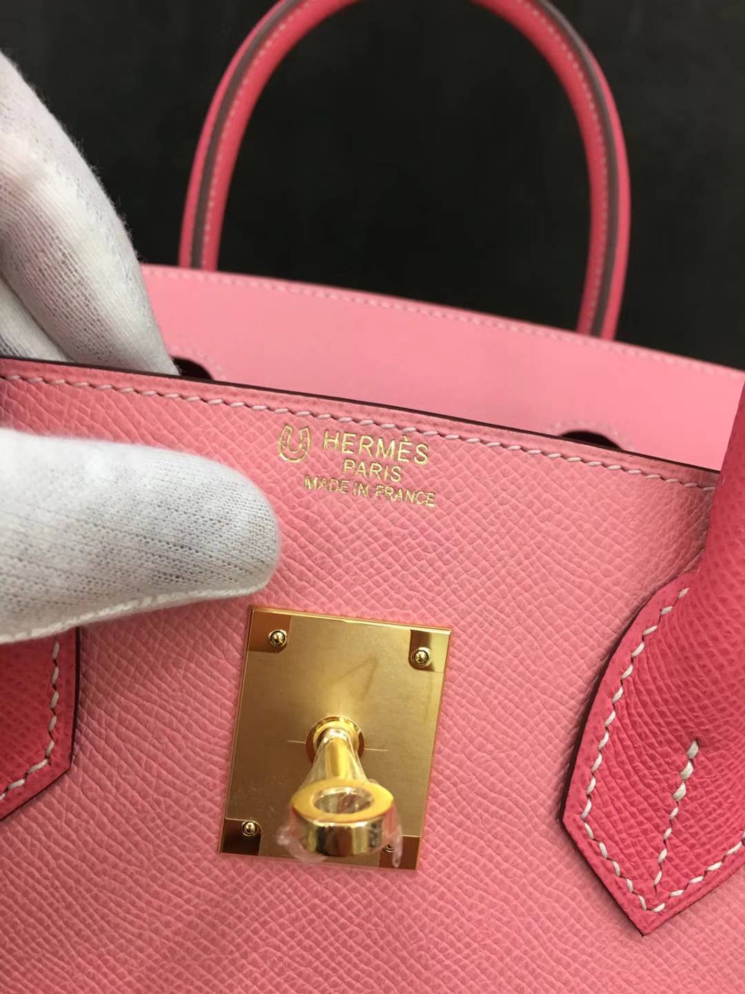 爱马仕拼色铂金包 Hermes Birkin30CM E5糖果粉拼1Q奶昔粉Epsom牛皮 金扣