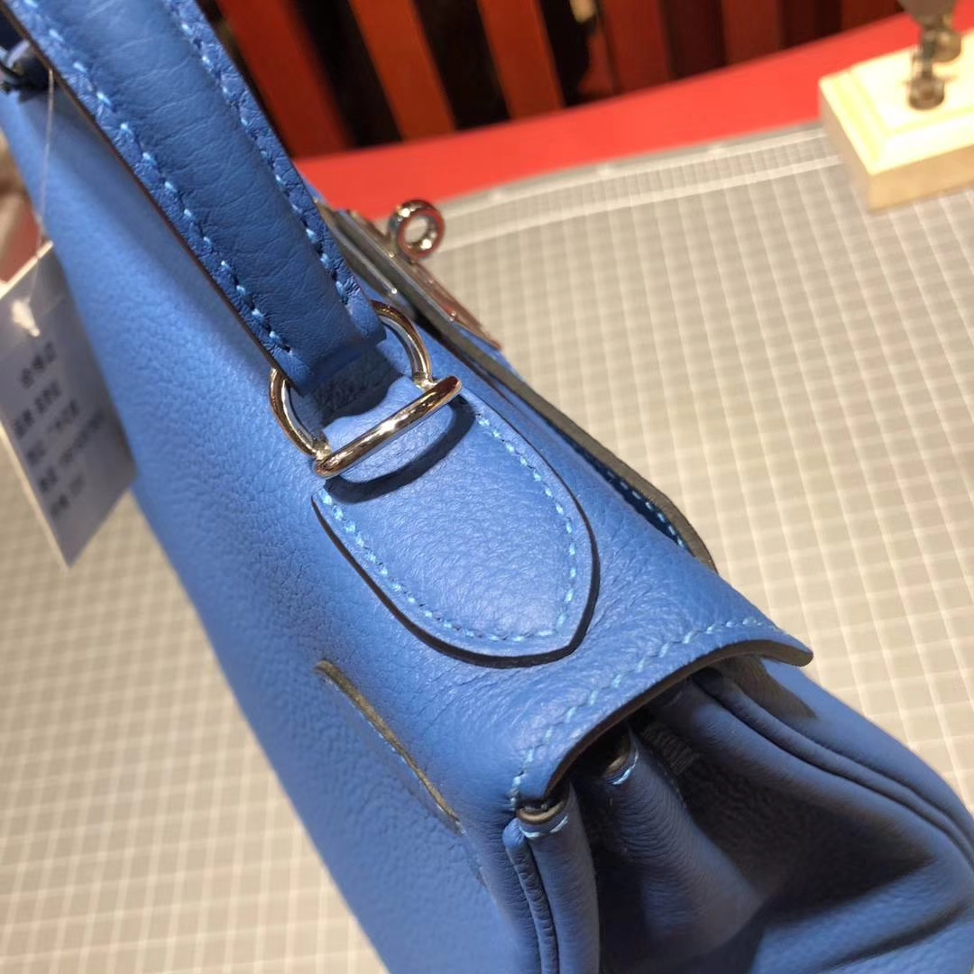 爱马仕凯莉包尺寸 Hermes Kelly28CM B3坦桑尼亚蓝Togo牛皮 金扣