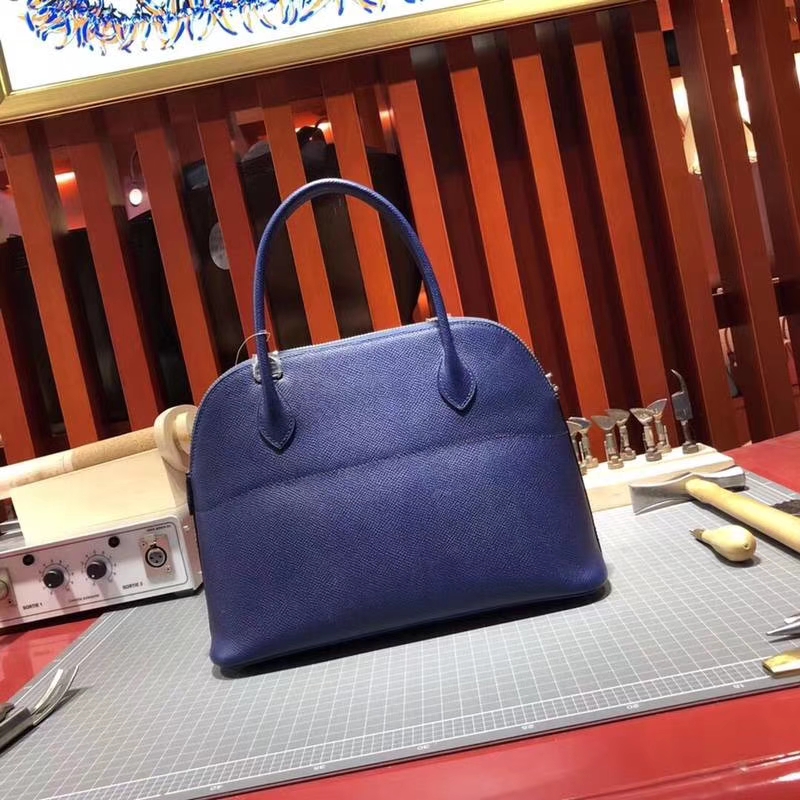 爱马仕女包价格 Hermes Bolide27CM 宝石蓝Epsom牛皮手提包