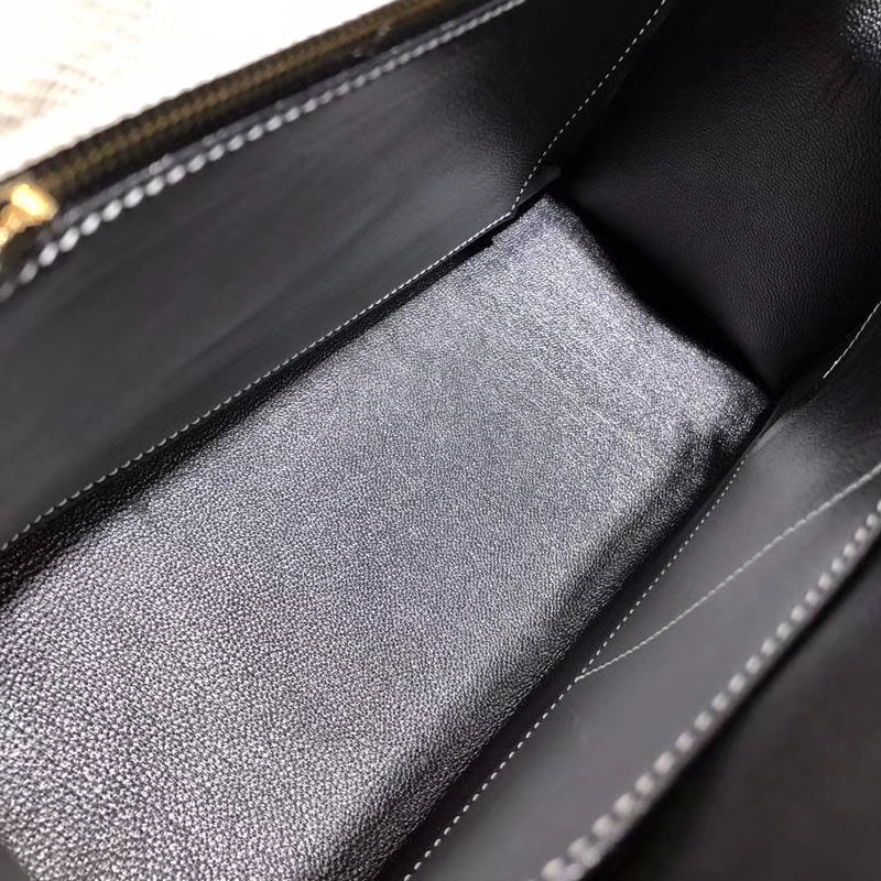 爱马仕拼色凯莉包 Hermes Kelly28CM 奶昔白拼黑色Epsom牛皮 金扣