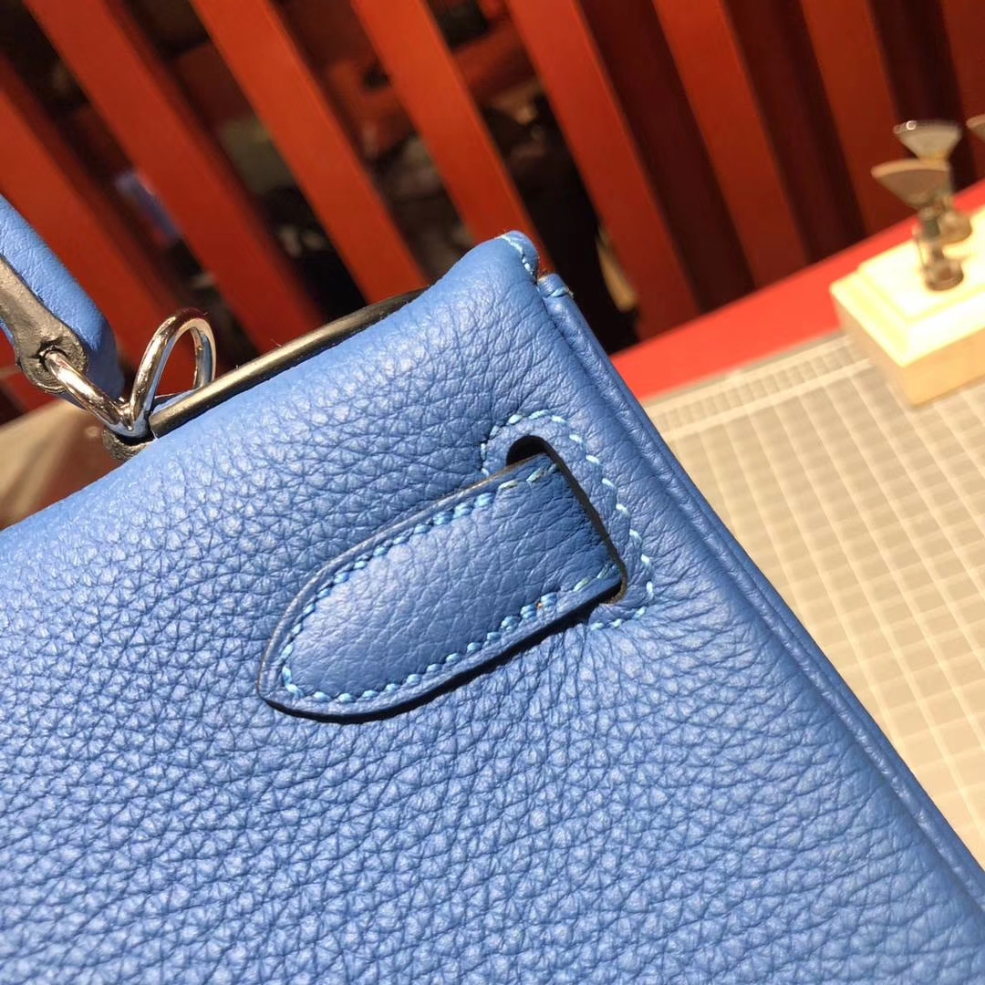 爱马仕凯莉包尺寸 Hermes Kelly28CM B3坦桑尼亚蓝Togo牛皮 金扣