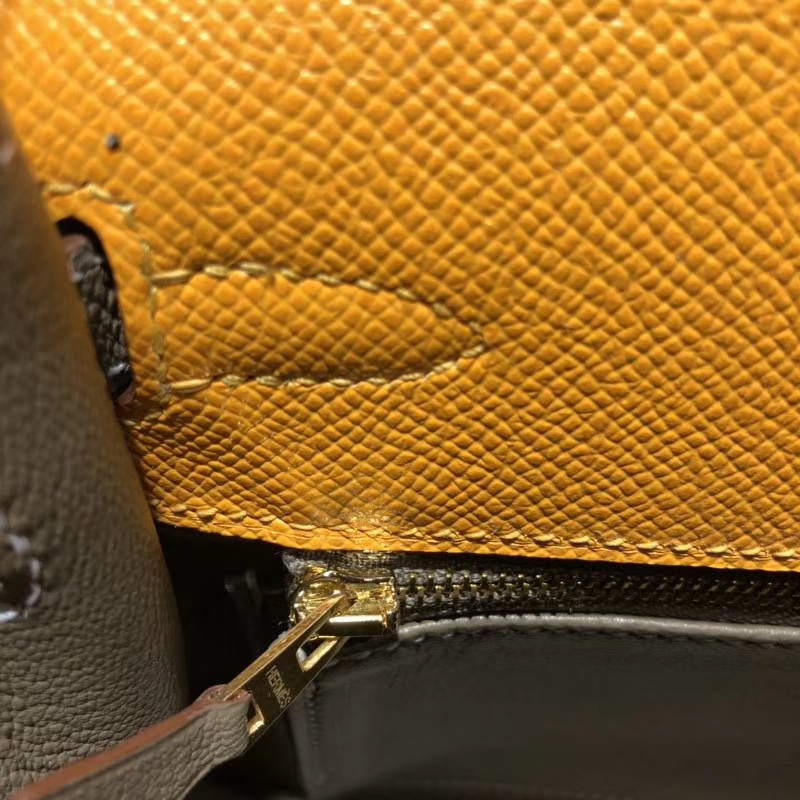 爱马仕凯莉包尺寸 Hermes Kelly25CM 太阳黄原厂Epsom牛皮 金扣