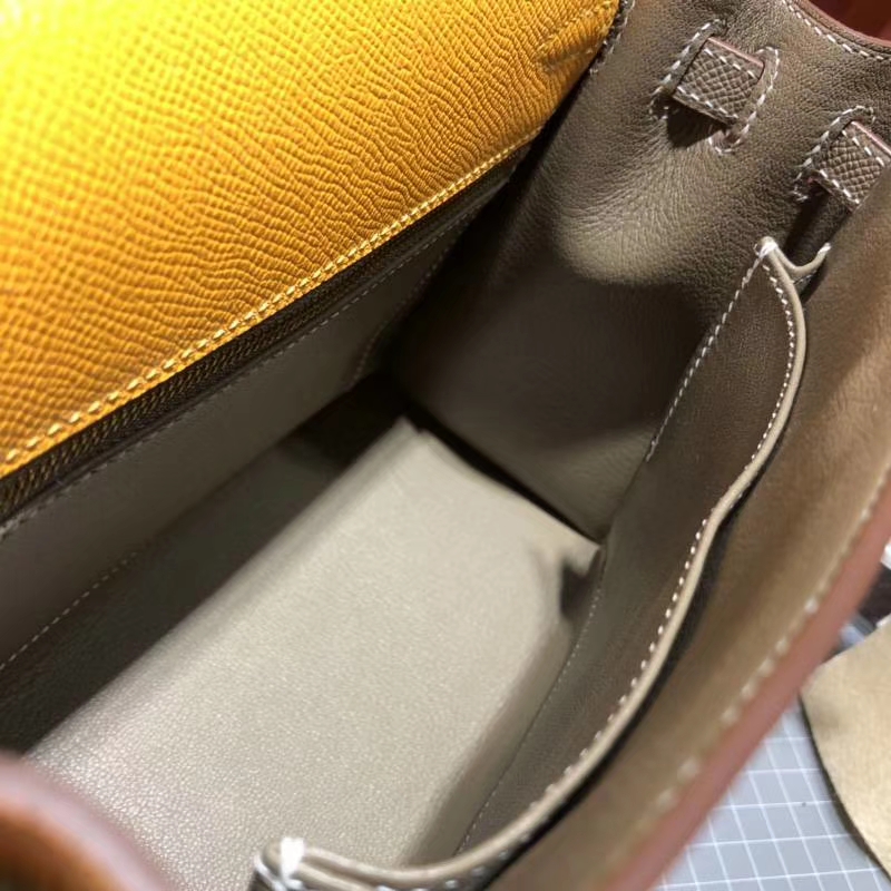 爱马仕凯莉包尺寸 Hermes Kelly25CM 太阳黄原厂Epsom牛皮 金扣