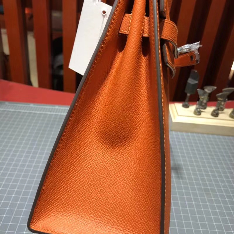 Hermes Kelly25CM 爱马仕橙色原厂Epsom牛皮凯莉包 银扣