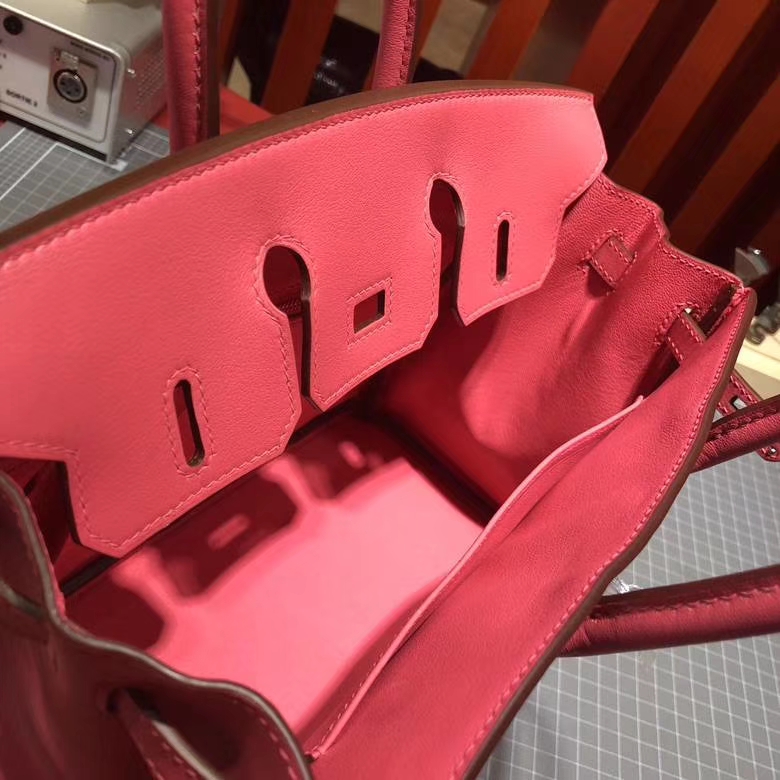 爱马仕Birkin包包 Hermes唇膏粉进口Swift牛皮铂金包Birkin25CM 金扣