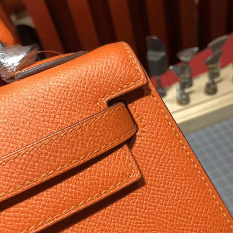 Hermes Kelly25CM 爱马仕橙色原厂Epsom牛皮凯莉包 银扣