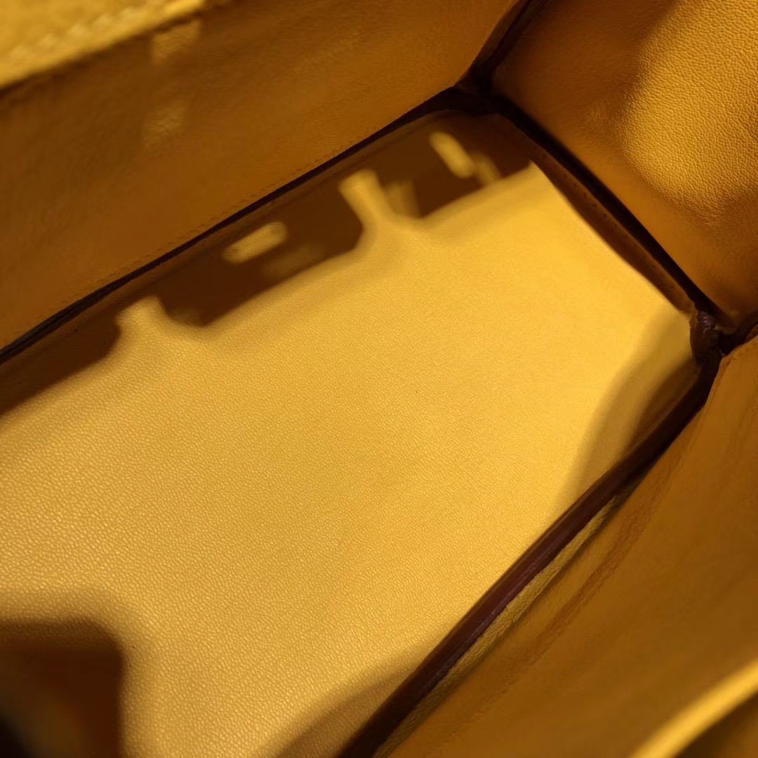 爱马仕Birkin包包 Hermes原厂Togo牛皮铂金包25CM 9D琥珀黄 银扣