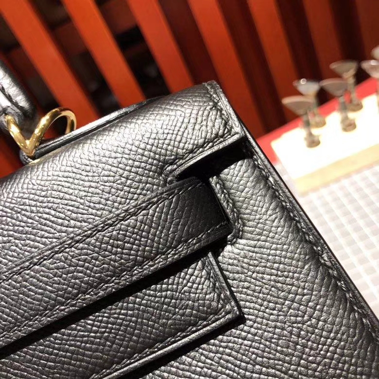 爱马仕新款凯莉包 Hermes Kelly28cm 89黑色Epsom皮配限量款肩带