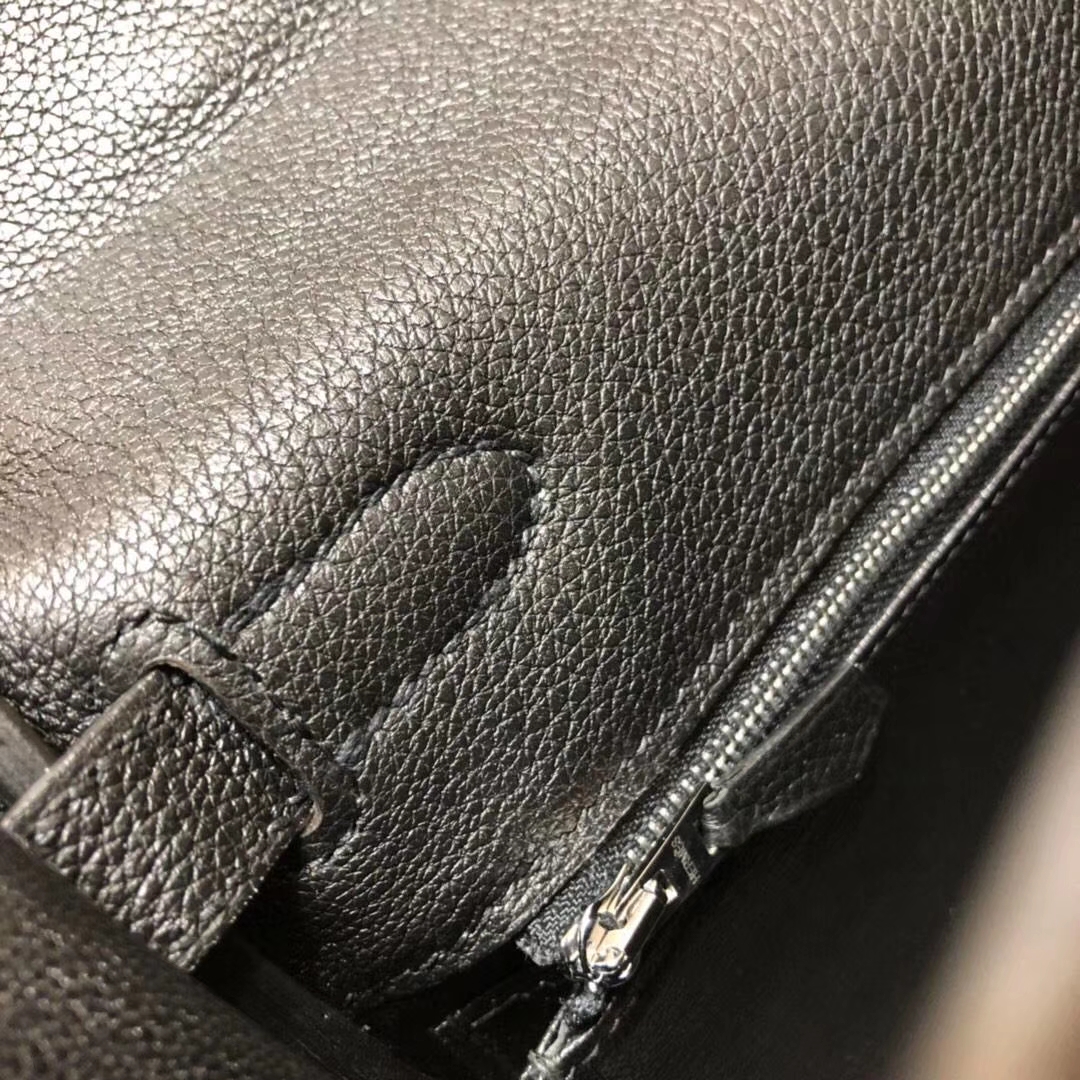 Hermes Kelly28CM 爱马仕89黑色Togo小牛皮编织手柄凯莉包 银扣