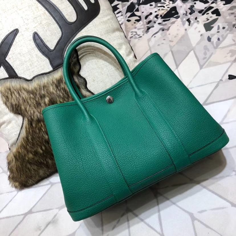 爱马仕花园包 Hermes Garden Party Bags 孔雀绿法国小牛皮 银扣