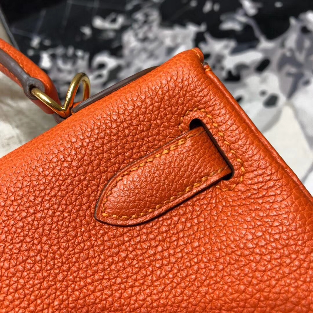 Hermes Kelly28CM 爱马仕93橙色原厂Togo牛皮凯莉包 金扣