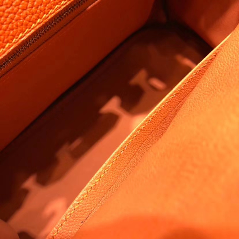 爱马仕包包官网 Hermes Birkin35CM 橙色原厂小牛皮铂金包 银扣