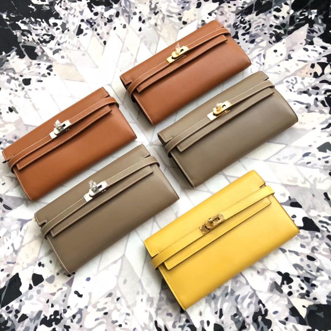 Hermes Kelly Wallet 爱马仕顶级Swift牛皮凯莉钱包长款钱夹 大象灰