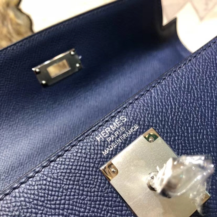 爱马仕Kelly女包 Hermes Kelly28CM 宝石蓝顶级Epsom牛皮凯莉包 银扣