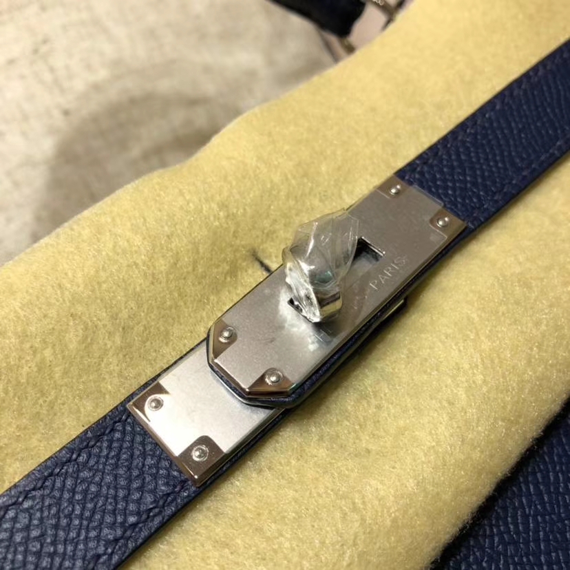 爱马仕Kelly女包 Hermes Kelly28CM 宝石蓝顶级Epsom牛皮凯莉包 银扣