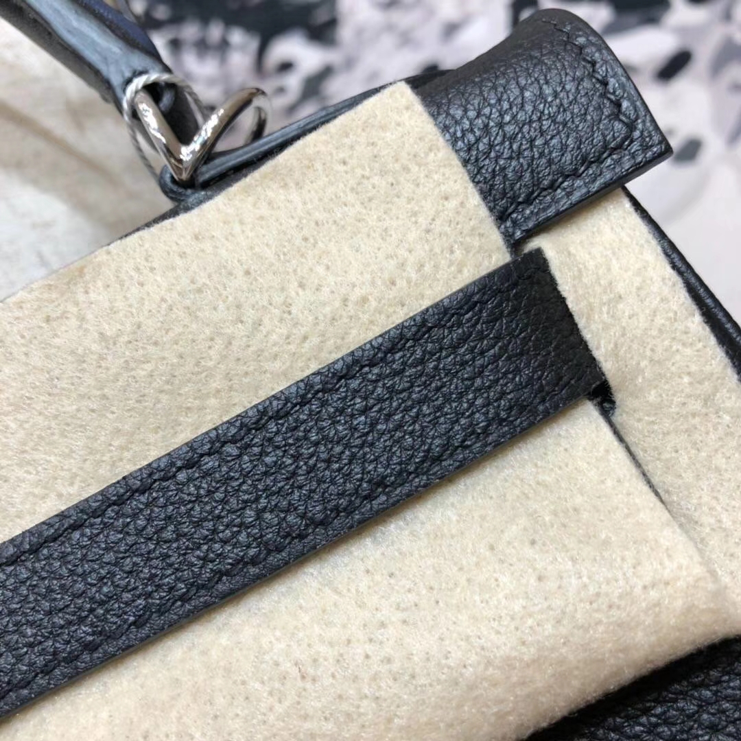 Hermes Kelly28CM 爱马仕89黑色Togo小牛皮编织手柄凯莉包 银扣