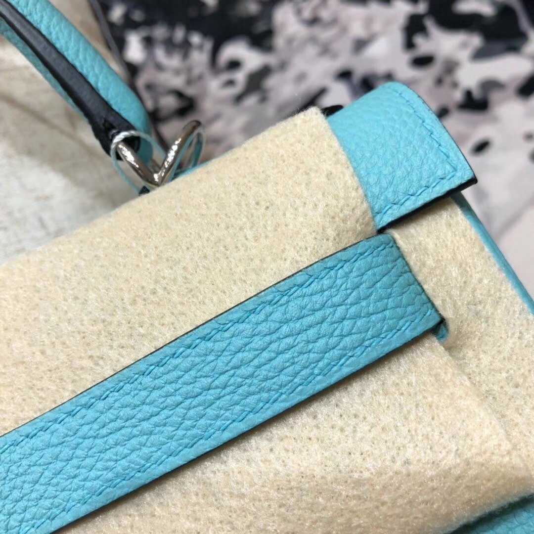 爱马仕凯莉包价格 Hermes Kelly28CM 3P马卡龙蓝Togo小牛皮 银扣