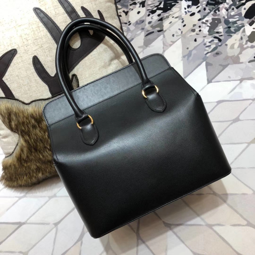 爱马仕女包价格 Hermes Toolbox26CM 黑色swift牛皮牛奶包 金扣