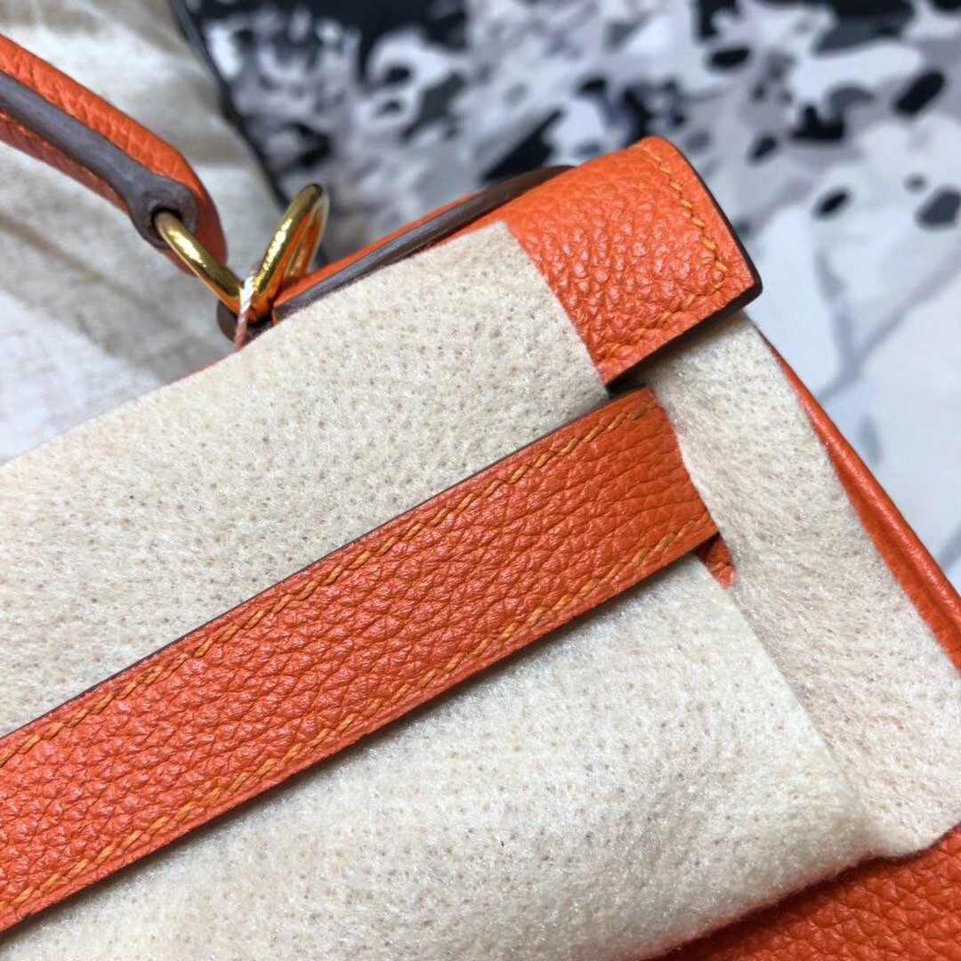 Hermes Kelly28CM 爱马仕93橙色原厂Togo牛皮凯莉包 金扣