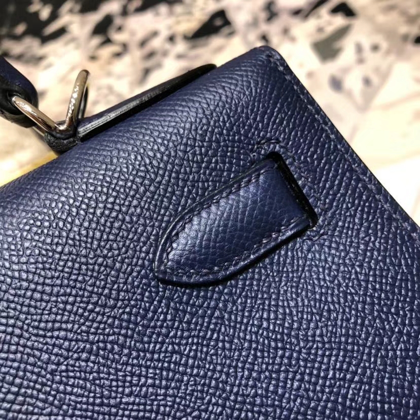 爱马仕Kelly女包 Hermes Kelly28CM 宝石蓝顶级Epsom牛皮凯莉包 银扣