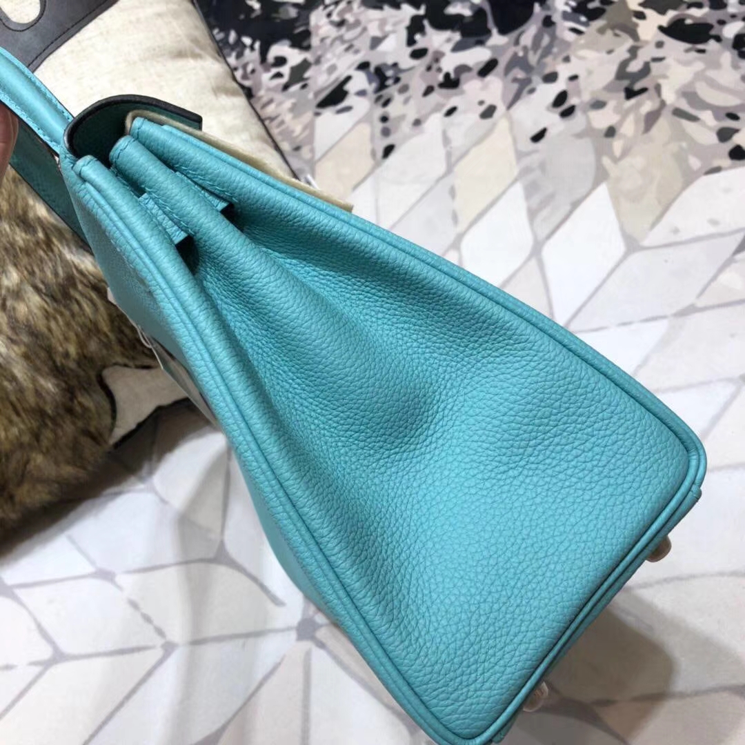 爱马仕凯莉包价格 Hermes Kelly28CM 3P马卡龙蓝Togo小牛皮 银扣