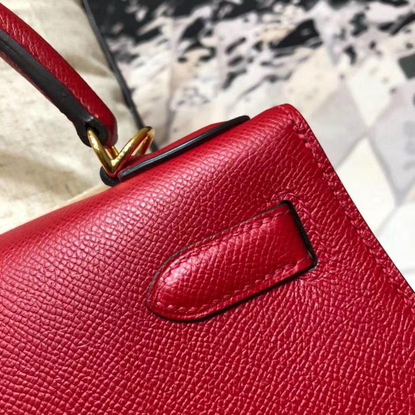 Hermes Kelly28CM 爱马仕拼色凯莉包 大红拼纯白色 掌纹牛皮 金扣