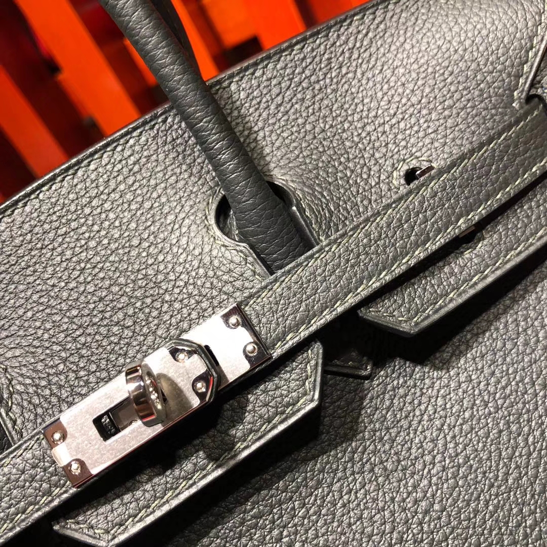 Hermes Birkin25CM 爱马仕2018新款拼色铂金包 CC88石墨灰拼B3坦桑尼亚蓝 银扣