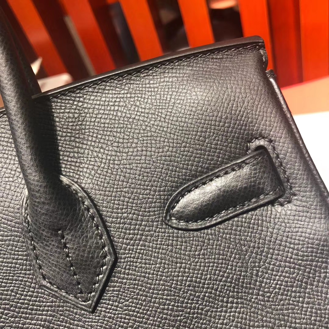 爱马仕铂金包价格 Hermes Birkin30CM 黑色原厂Epsom牛皮 银扣