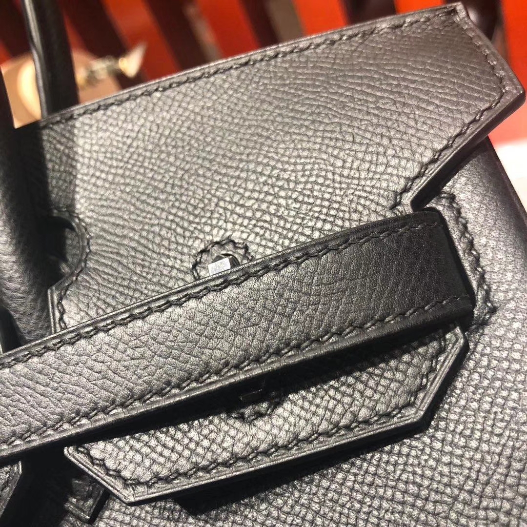 爱马仕铂金包价格 Hermes Birkin30CM 黑色原厂Epsom牛皮 银扣