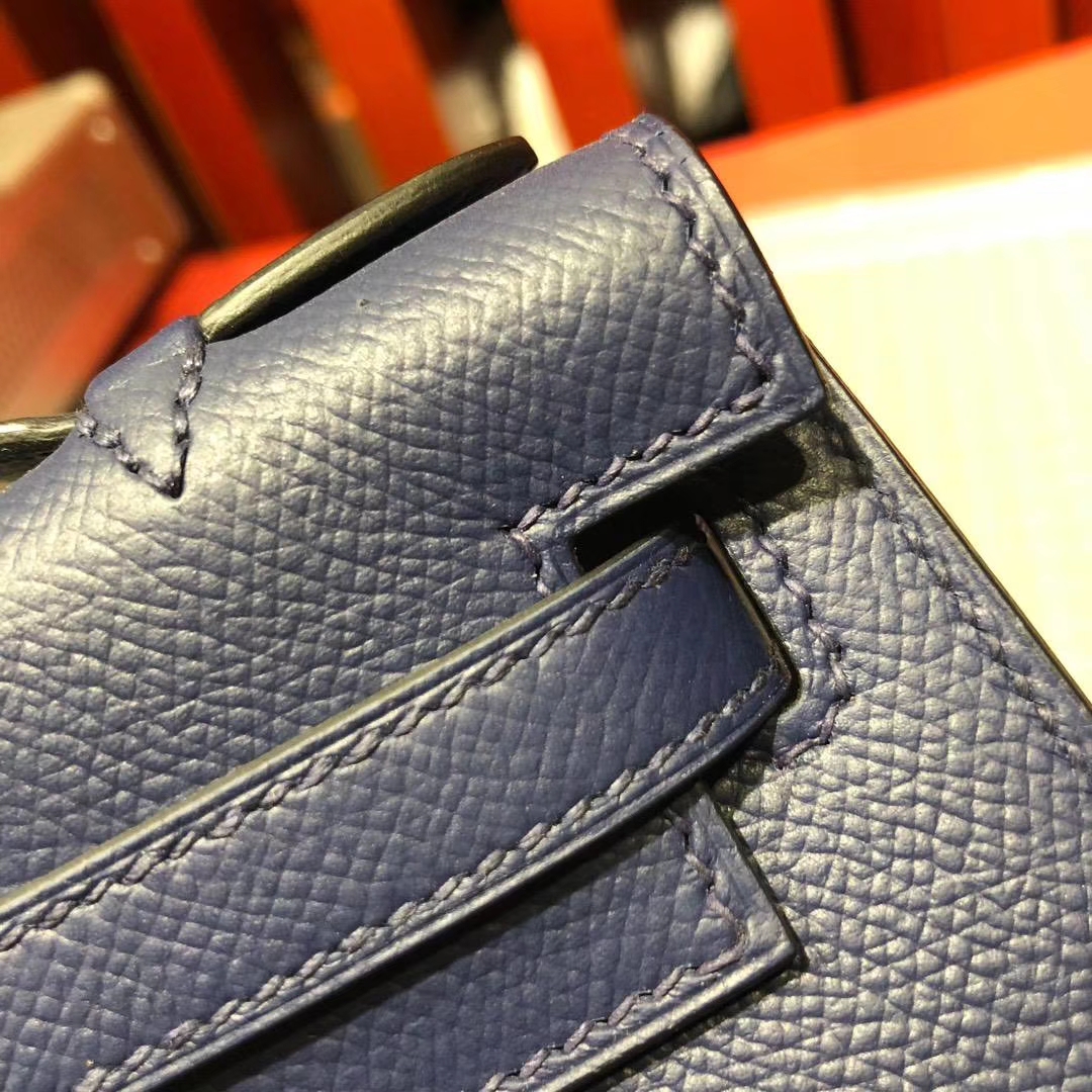 爱马仕迷你凯莉包 Hermes Minikelly22CM CC73宝石蓝掌纹牛皮 金扣