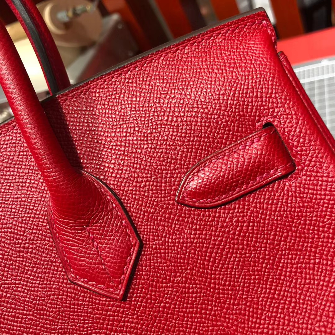 爱马仕Birkin包包 Hermes Birkin30CM Q5国旗红法国掌纹牛皮 银扣