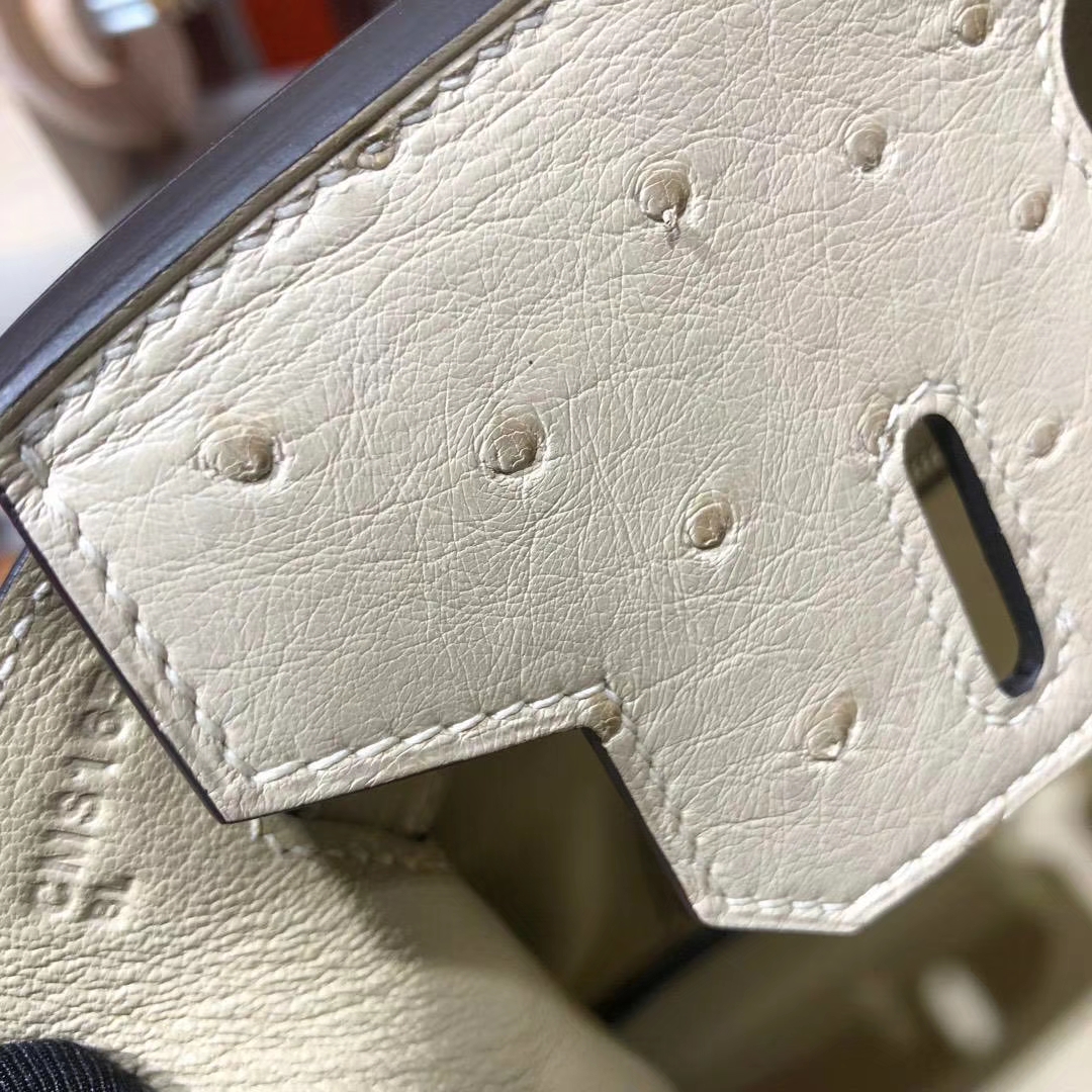 Hermes Birkin30CM 爱马仕3C羊毛白南非KK鸵鸟皮铂金包 银扣