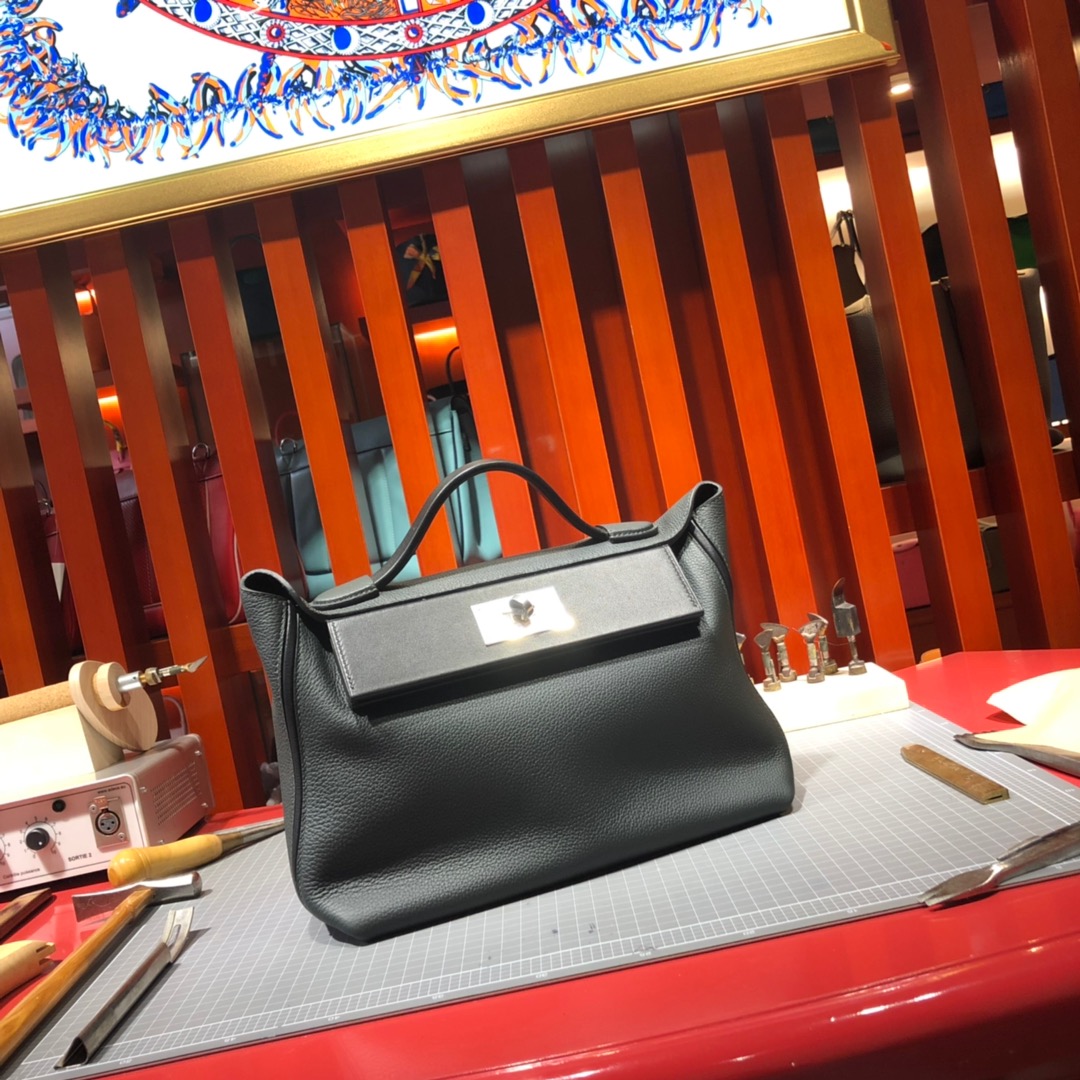 爱马仕女包定制 Hermes Kelly24-24 29CM石墨灰法国Togo牛皮新款凯莉包 银扣