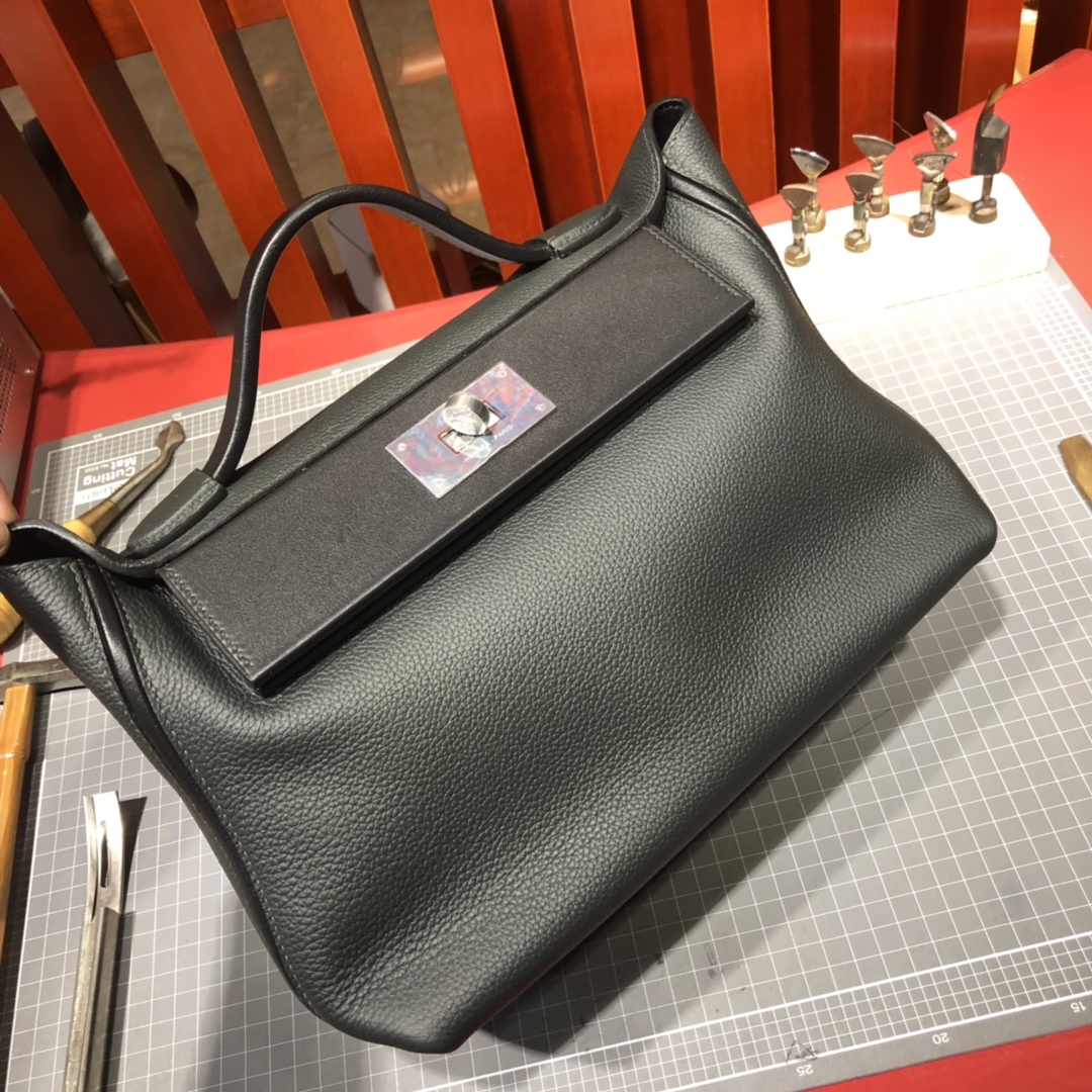 爱马仕女包定制 Hermes Kelly24-24 29CM石墨灰法国Togo牛皮新款凯莉包 银扣