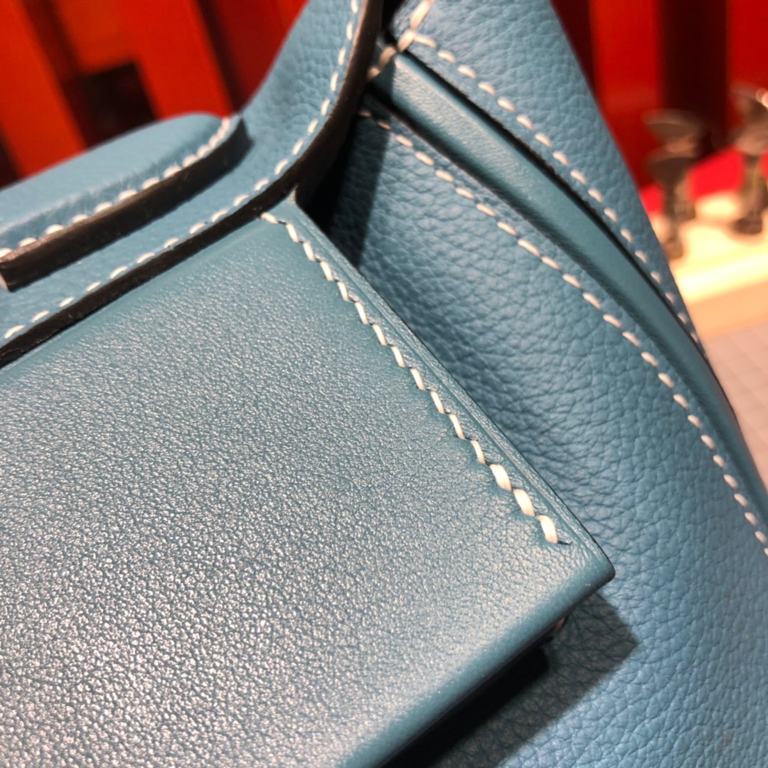 Hermes女包批发 爱马仕新款凯莉包24-24Kelly29CM 牛仔蓝进口Togo牛皮 金扣